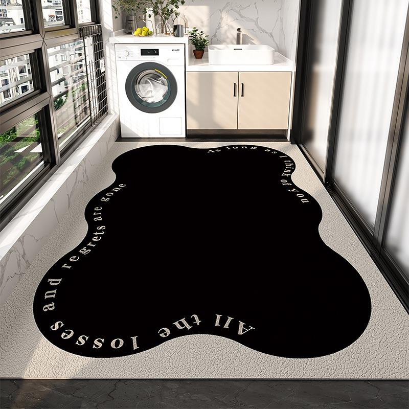 PVC Balcony Rug Waterproof Non-slip Leather Floor Mat Long Strip Large Area Carpet Black White Modern Art Style Decorative Rugs