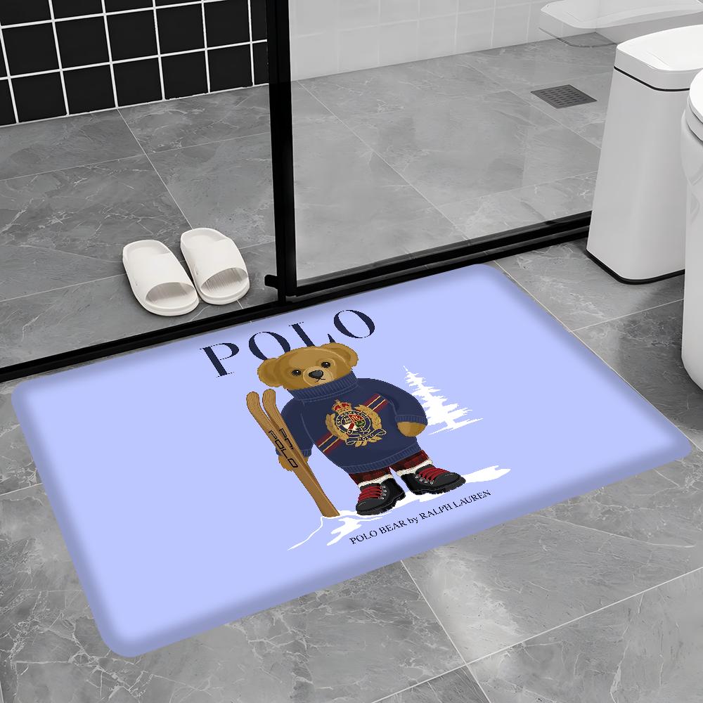 P-Olo Teddy Bear Microfiber Door Mat Anti-Slip Absorb Water Long Strip Cushion Bedroon Mat Bedside Mats
