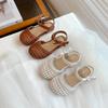Kids Beach Shoes with Cute Knot 2024 Summer New Girls Retro British Woven Sandals Children Soft Hollow Elegant Versatile Sandals