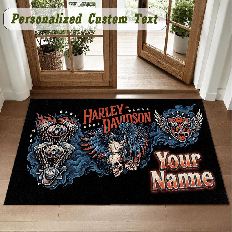 Crystal Velvet Square Rug Custom NameHarley-Davidson Pattern Non Slip Home Floor Decor Rug