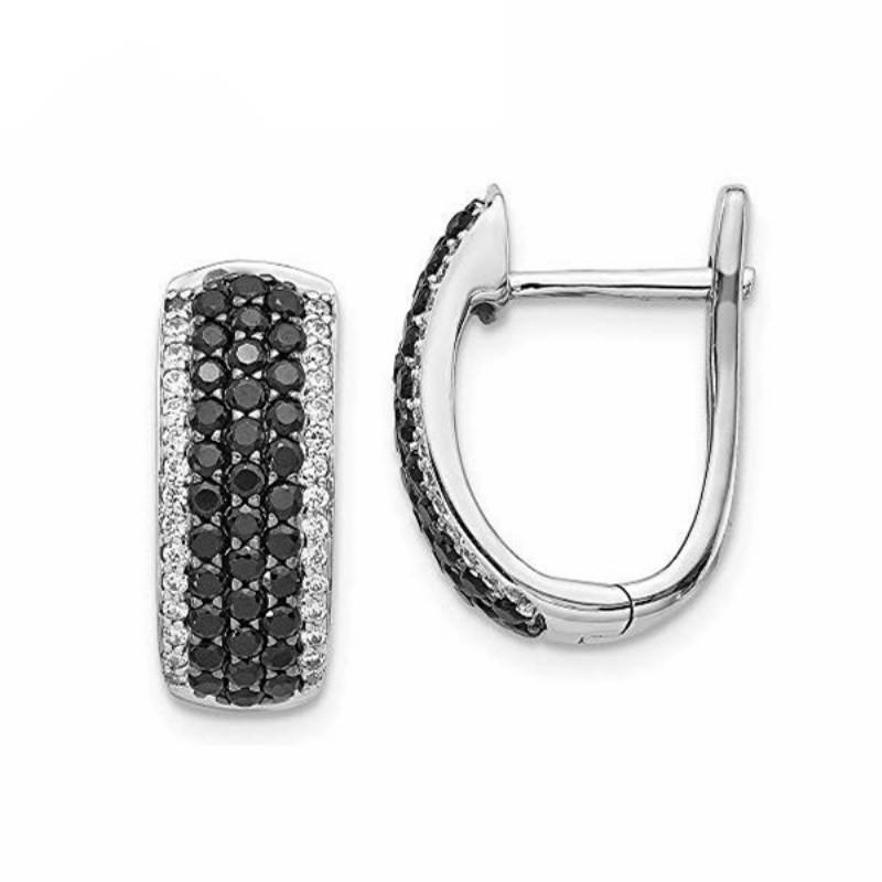 Huitan Novel U Shaped Hoop Earrings for Women Versatile Simple Stylish Accessories White/Black Cubic Zirconia Party Jewelry Hot