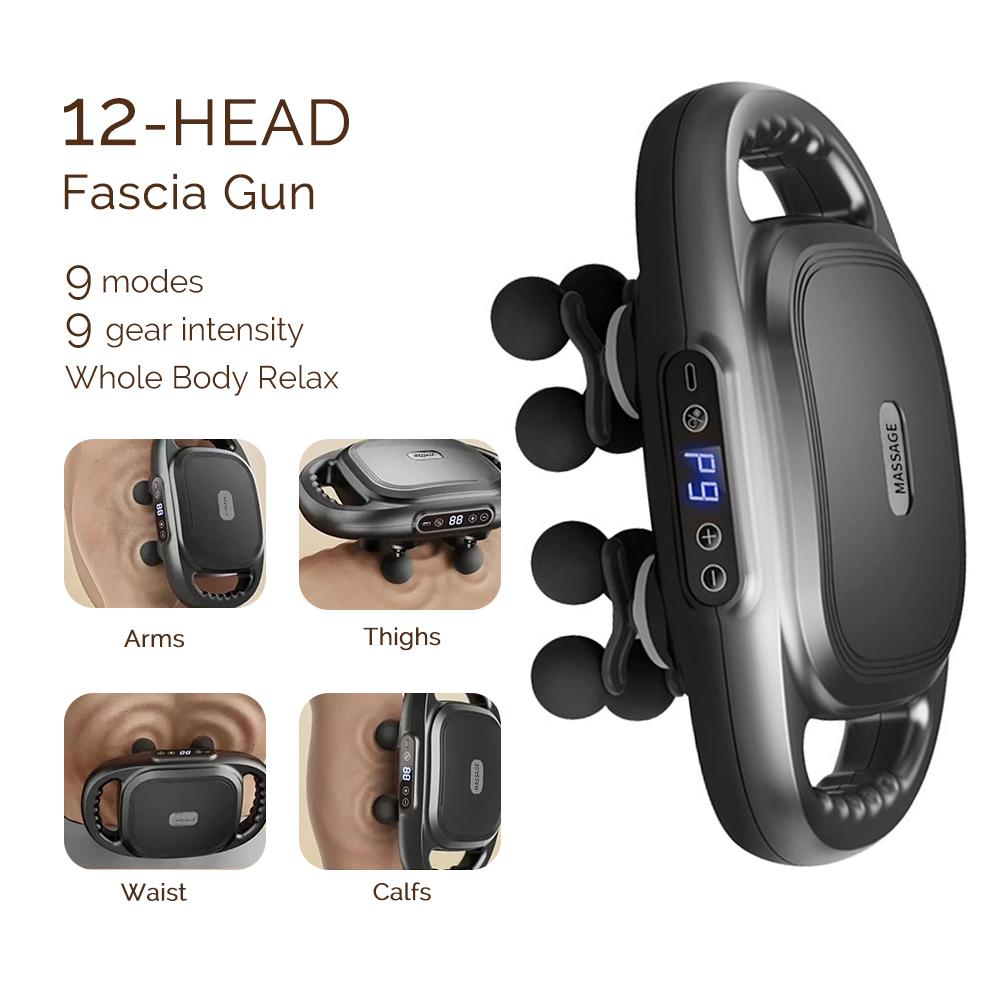 12-Head Fascia Gun High-Frequency Vibration Body Massage Gun Back and Waist Massager Neck Shoulder Massager Muscle Masajeador