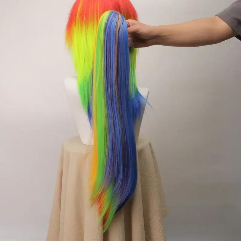 Anime Pony Friends Rainbow Dash Cosplay Wig Ombre Colorful Synthetic Long Straight Wig Cute Girl The Pony Cartoon Coser Wig