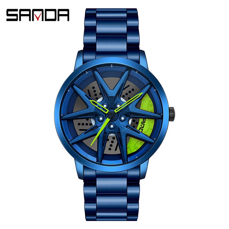 Classic Men's Quartz Watch - Car Wheel Style, Steel Band, Trendy & Casual