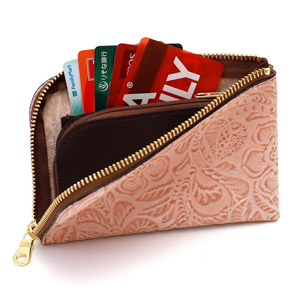 AGILITY Affa Smartphone Wallet with Cowhide Mini Wallet with Floral "Smart Wallet" L-shaped Zipper, Leather, Pattern, Women's