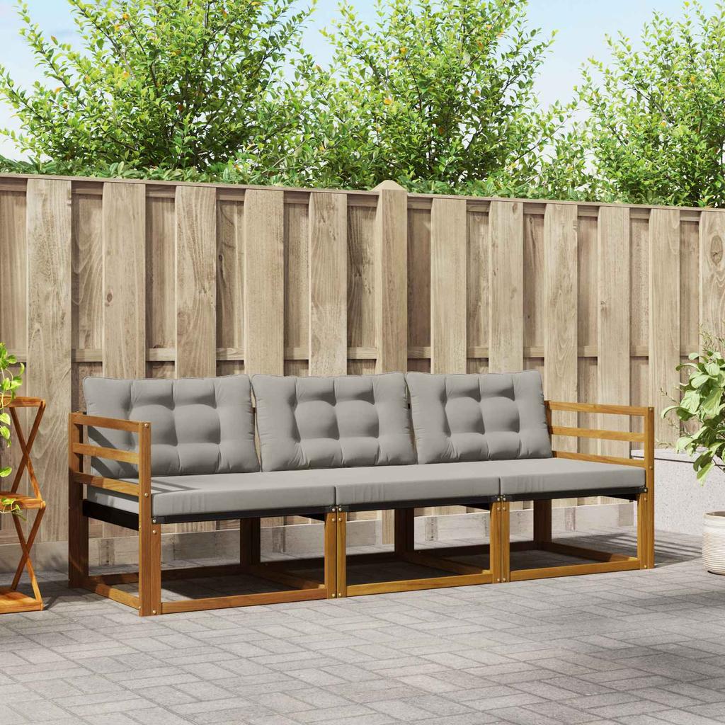 Outdoor Sofa Set with Cushions 3 Pcs Natural and Light Grey