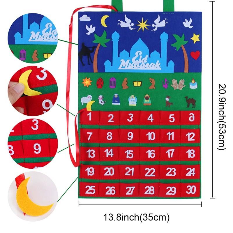 DIY Eid Mubarak Felt Ramadan Calendar With Pocket for Kids Gifts Countdown Calendrier Ramadan 2025 Kareem Muslim Party Decor
