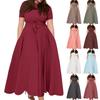 Vestido Casual de Moda para Mujer Talla Grande Color Cuello Redondo Manga Corta Bolsillo Tirantes Oscilante