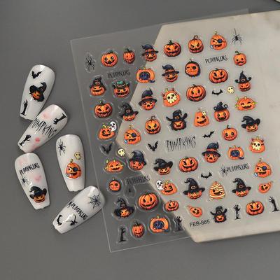 Embossed Halloween Nail Art Stickers - Cute Pumpkin Nail Decorations
