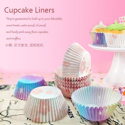Cake Paper Holder Pvc Cylinder Sakura Gradual Change Baking Greaseproof Paper Cake Muffin Cup Paper Holder About 100
