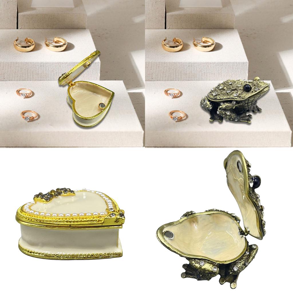 Heart/Butterfly Trinket Box Enamel Hand Painted Hinged Jewelry Box Ring Earrings Jewelry Organizer Figurines Collectible