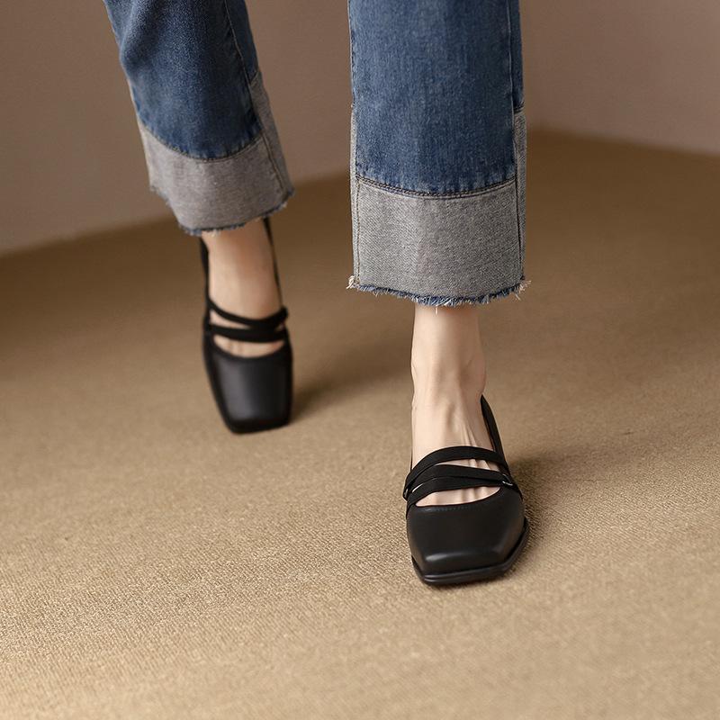 Fashion 2025 New Spring Women Shoes Retro Leather Mid-heel Mary Jane Shoes Square Toe Chunky Heel Women Buckle Pumps