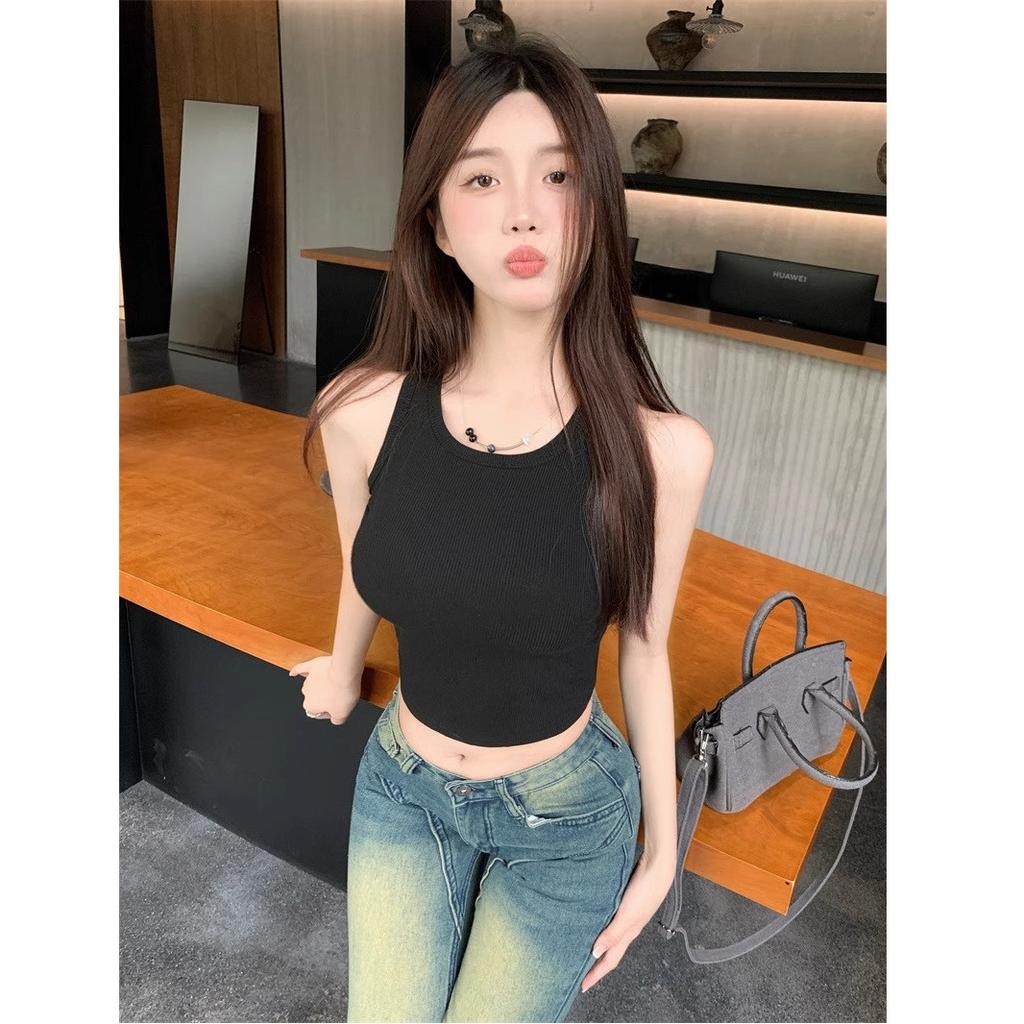 Design Mindful backless suspender small vest women's summer sleeveless outer wear beautiful back vest covering sub-breasts dopamine top