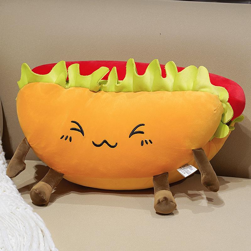 40~50cm Squishy Food Plush Pillow Down Cotton Hot Dog Corn Ice Cream Fried Chips Hamburger Tea Back Support Plushie Decor Gift