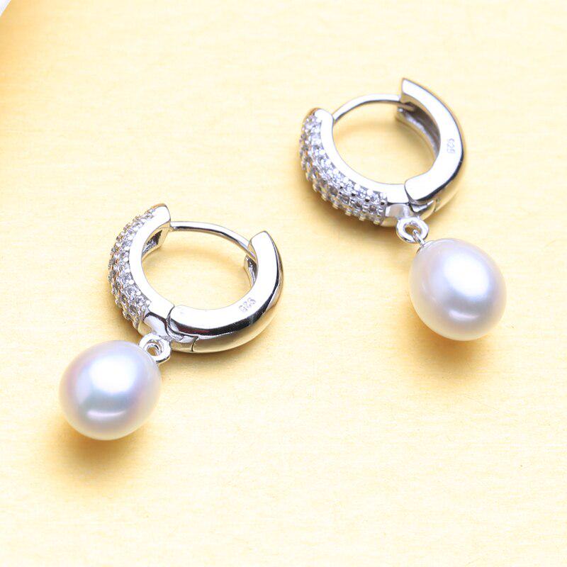 LSOOYH Cubic Zirconia Hoop Clip Brincos Pérola Jóias Natural Brincos de Pérola de Água Doce Para Mulheres