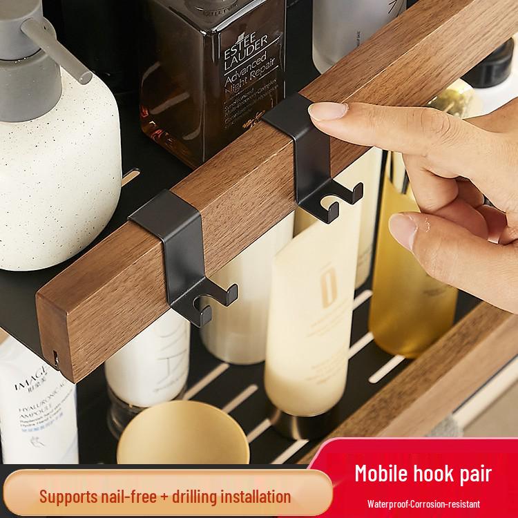 Punch-free Wall-mounted Walnut Bathroom Shelf