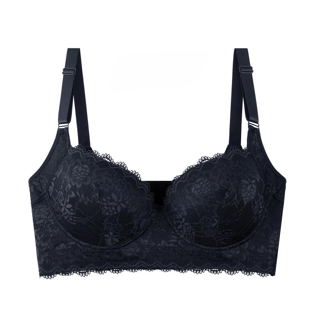 Large Size Thin Cup Lace Underwear for Women with Side Breast Adjustment and Underwire Bra