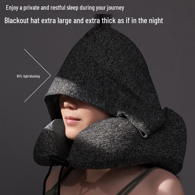 Reise U-förmiges Nackenkissen mit Kapuze aus Memory-Schaum zum Schlafen