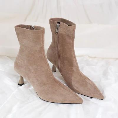Fashion High Heel Boots Women's   New Korean Style Autumn and Winter Mid Heel Stretch Thin Boots Pointed Toe Sock Boots Women