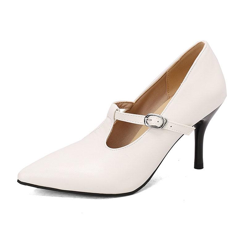 Faux Suede Pumps Women High Heel Shoes 8.5 cm Female T-belt Custom PU Leather Sexy Pointed Toe Thin Heels Working Shoes WSH5253
