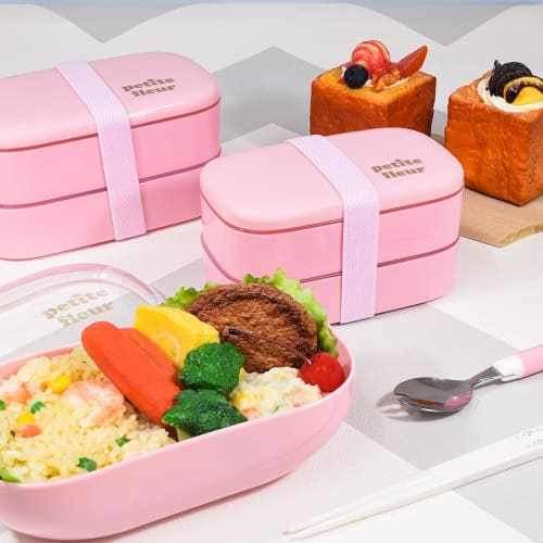 Petit Fleur Men's Oval 2-Tier Lunch Container, 800ml, Pink, 03051