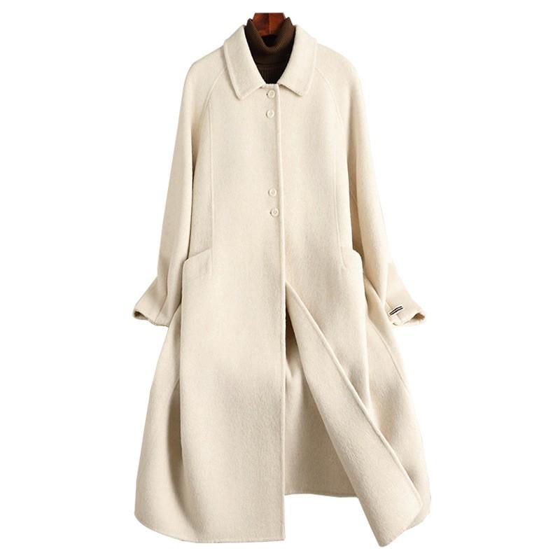 Womens Long Wool Blend Coat 2026 Winter Loose Fit Elegant Overcoat Pure Color Square Collar