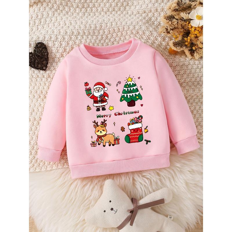 Kids Sweatshirt Christmas Crewneck Sweatshirt, Featuring a Santa Claus Holding a Gift Box for a Festive Touch,Spring Fall Sweatshirt