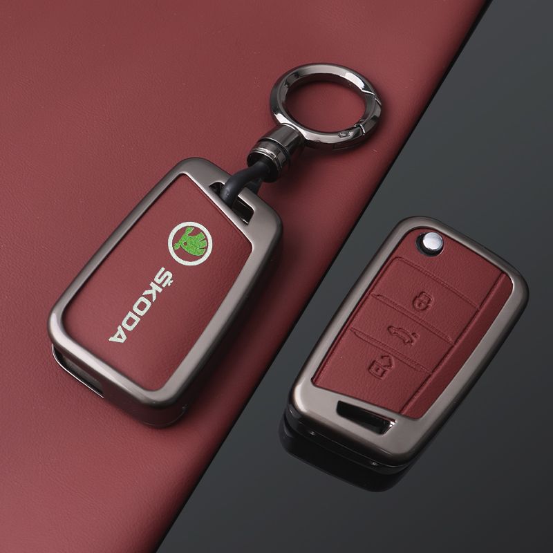 For Skoda Octavia Kodiaq Karoq Zinc Alloy Leather Car Remote Key Case Fob Cover Holder Shell Protector Keychain Accessories New  JT3