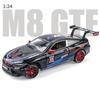 1/24 Scale M8 GTE Racing Diecast automudeli mänguasi, tagasitõmmatav mänguasi koos heli ja valgusega lastele Väikelapse poistele Tüdrukutele Kingikogu