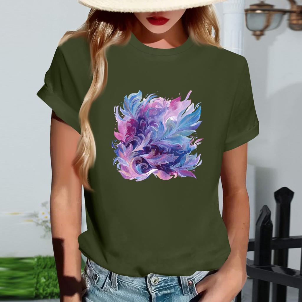 Damernas Mode Rundhalsad Casual Retrotryck Kortärmad T-shirt Topp