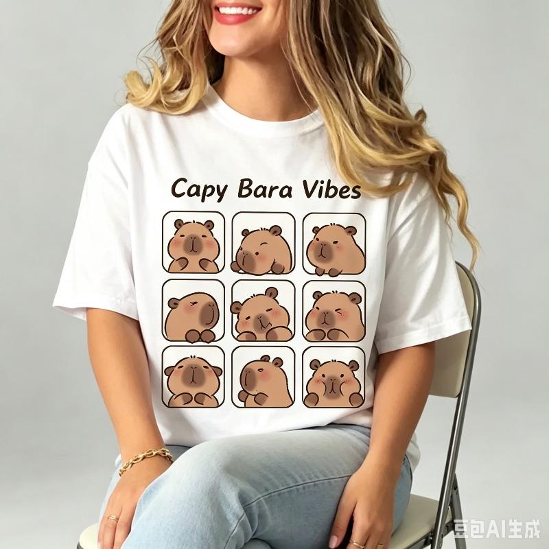 Cute Capybara Cartoon Unisexs Tshirt Capy Bara Vibes Graphic Casual Short Sleeve Tee For Everyday Wear And Animal Lover Gifts