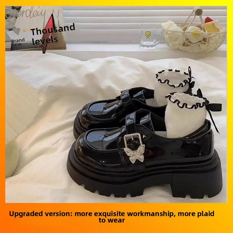 

Британский стиль Толстый каблук Круглый носок Японские JK Балетки Черная кожа Женские Весна Осень Новый стиль Удобная Повседневная обувь 35