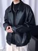 Men's Trendy PU Leather Motorcycle Jacket - Autumn/Winter Casual Korean Style with Lapel and Long Sleeves