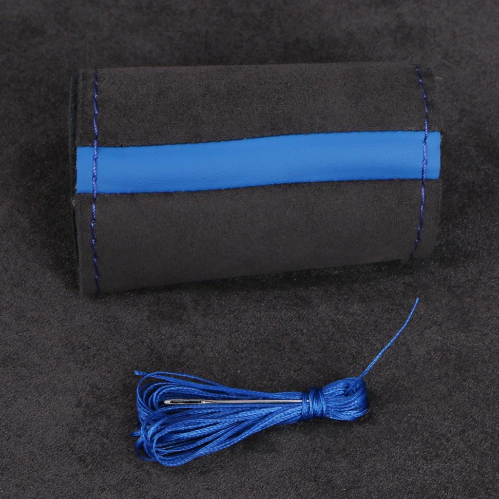 37-38cm Universal Suede Car Steering Wheel Cover, DIY Hand Sewing, Black Soft Leather Braiding Cover for Auto Steering Wheel