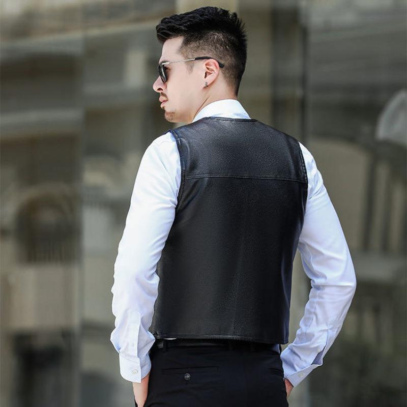 New Men's Loose Leather Vest Korean Slim Horse Clip Sleeveless Casual