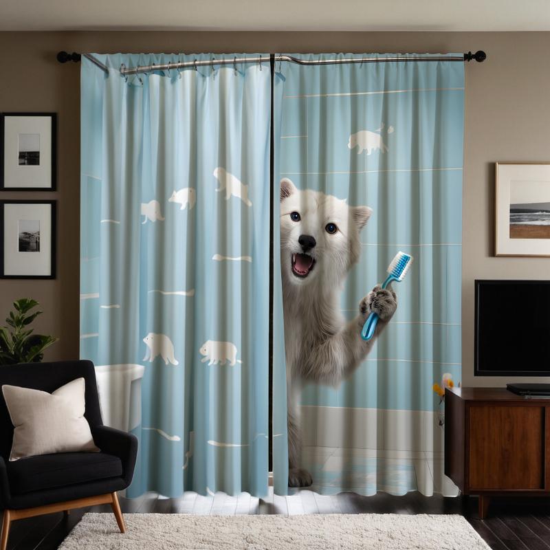 2pcs HD Polar Bear decorative curtain with brush Blue tie digital printed curtain Home Decoration style Decoration living roo
