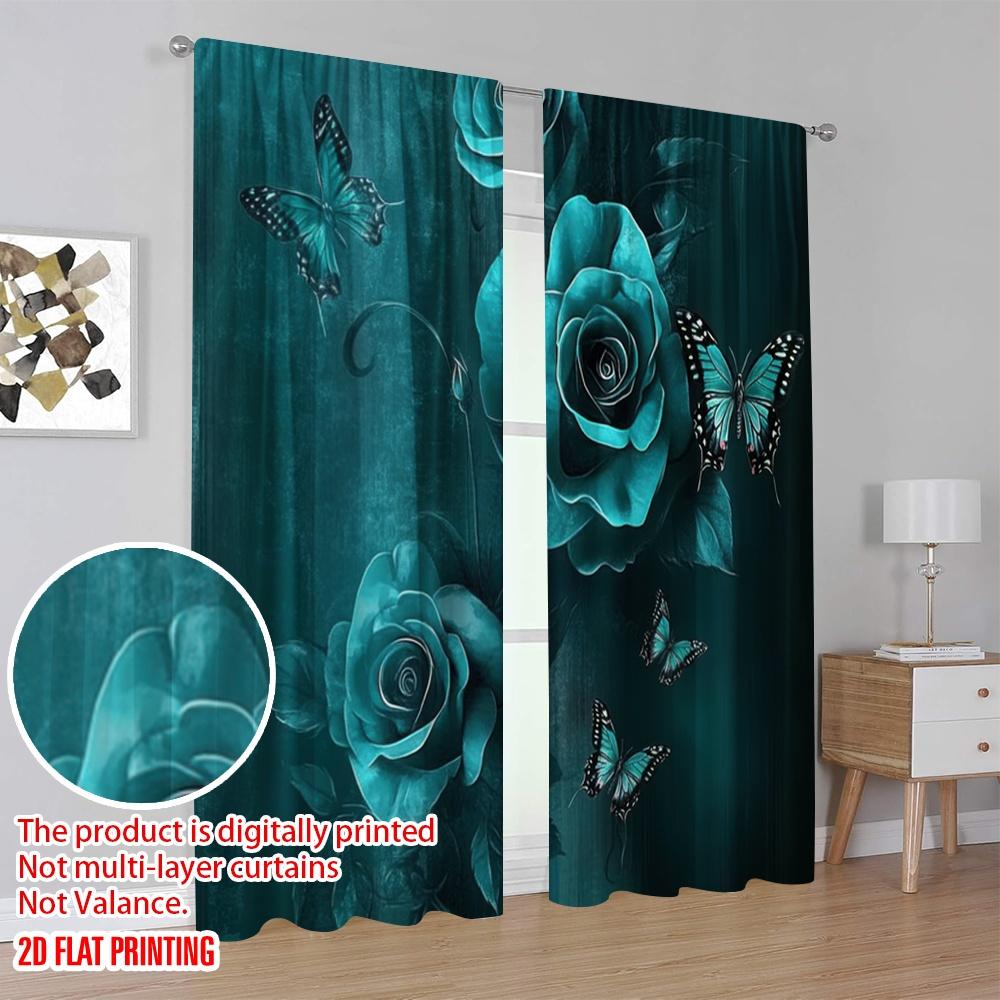 2 Stück, 2D-Flachdruck Beliebte Vorhänge Aqua Rose Ballett Langlebiges Polyester (ohne Stange) Vielseitig Alles Ideal für Schlafzimmer, Wohnzimmer
