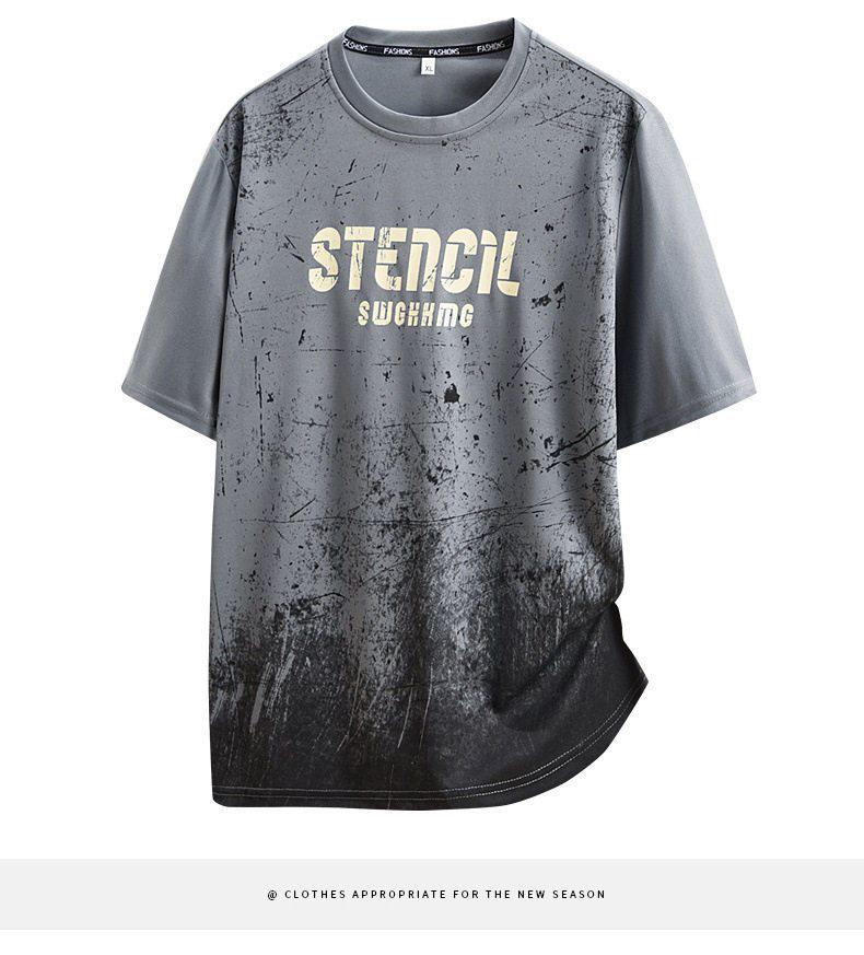 Men's Plus Size Gradient Ice Silk Short Sleeve T-shirt - Summer Round Neck Trendy Style