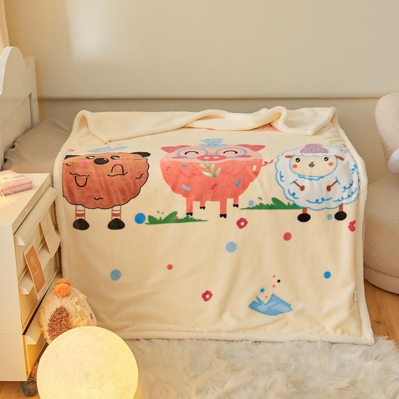 Soft Cartoon Fleece Blanket Toddlers Nap Time Double-Layer Sherpa 100x140cm Kids Bedding