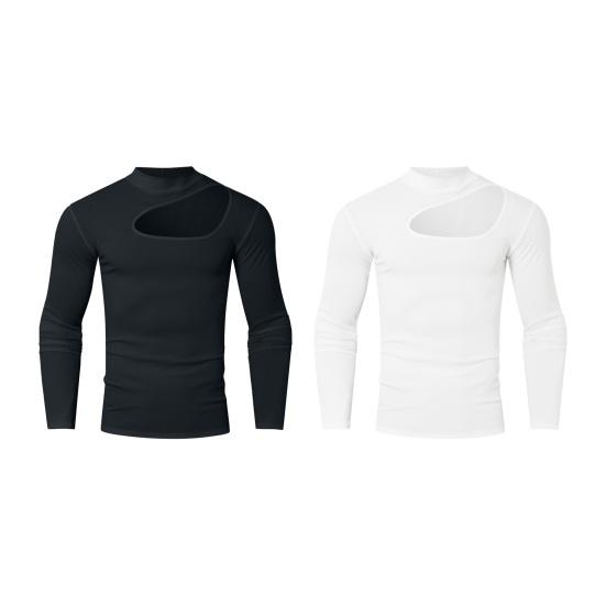 Yousheng Herren Oberteil Hoher Kragen Ripped Design Einfarbig Ausgeschnitten Slim Fit Muskel Fitness Sport T-Shirt Elastisch Streetwear Fitnessstudio Kleidung