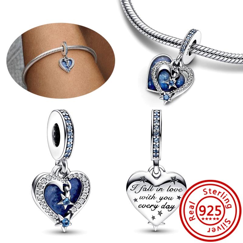 925 Sterling Copper Blue Glass Zircon Series Sparkling Pendant Simple Classic Beads Fit Original Pantaro Charms Bracelet Zircon