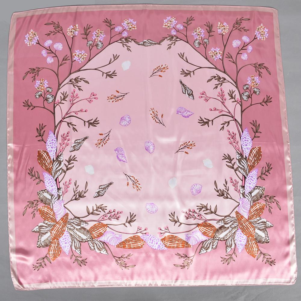 Pink New Silk Shawl Scarf Women Fashion Elegant Floral Square Satin Scarves Fouldard Fall Winter Neck Scarves Hijiabs