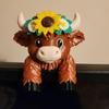 Yousheng Cute Highland Cow Figurine Mini Cow Screen Topper Ornament 3D Printed Farmhouse Animal Computer Monitor TV Planter Decor for Cow Lovers Gifts