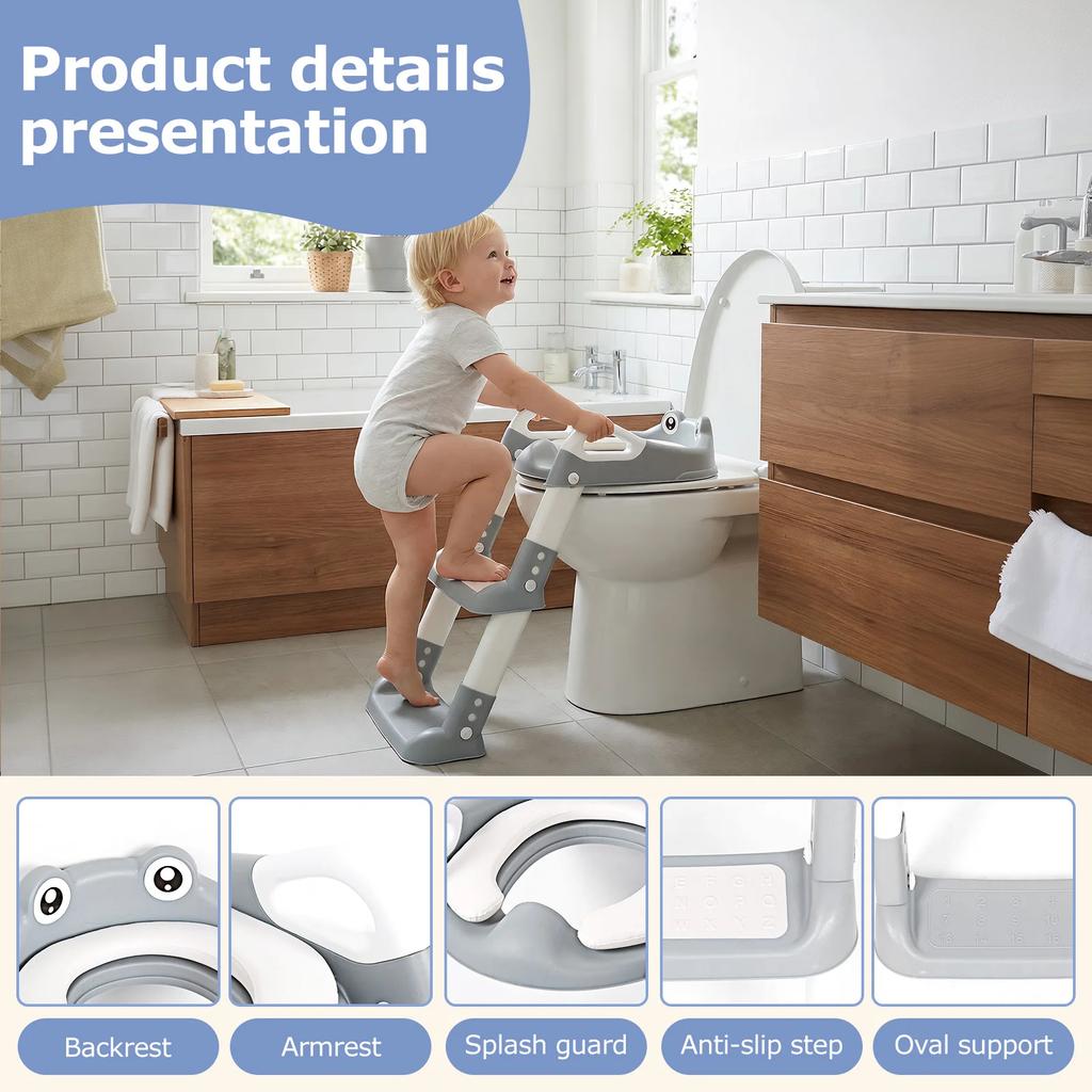 Foldable Children Toilet Step Stool Training Seat Adjustable Toilet Ladder Helper for Kids Bathroom Safe Potty Training Tool