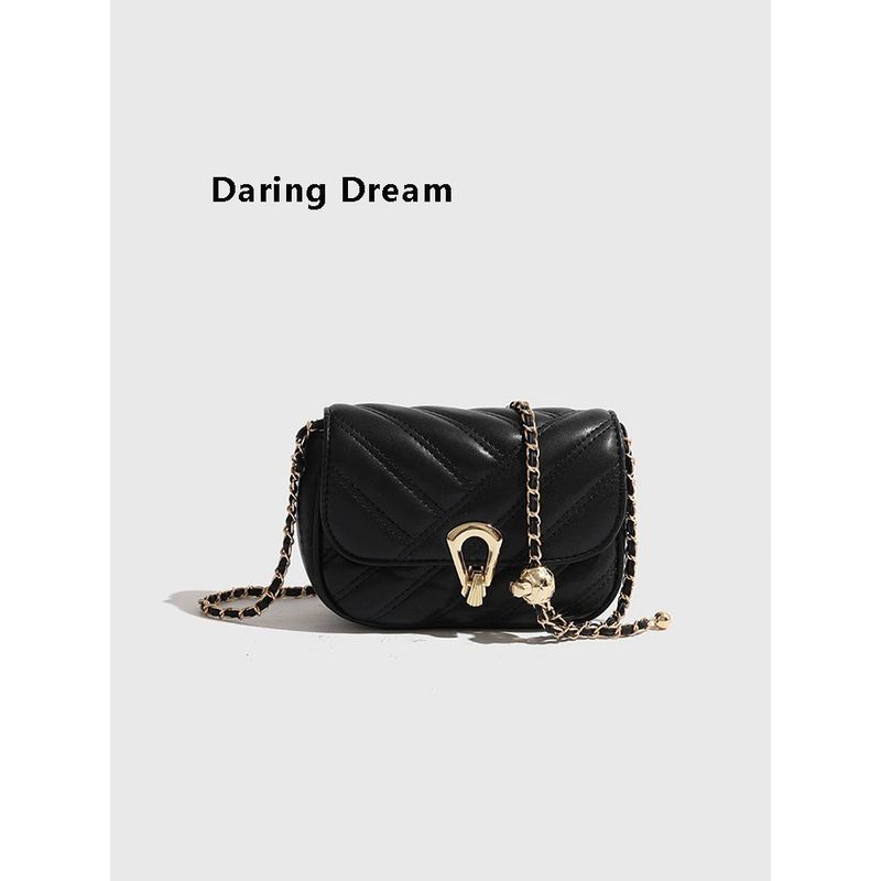

Daringdream Simple Graceful Bag Versitile Fashion Rhombus Chain Bag Adjustable Shoulder Square Sling Bag Black