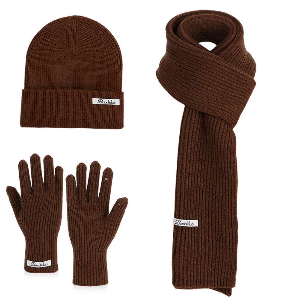 Solid Color Hat Scarf Gloves Set Warm Winter Beanie Hat Neck Warmer Thermal Knit Cap Hiking