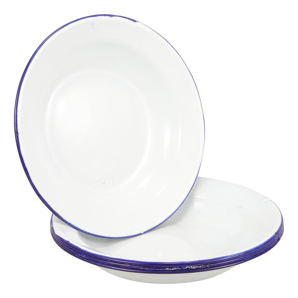 4Pcs Enamel Camping Dishes Plate Pasta Hotel Dessert Enamelware Oven Tray Unbreakable Dinner Serving Platter Tray Salad Plates
