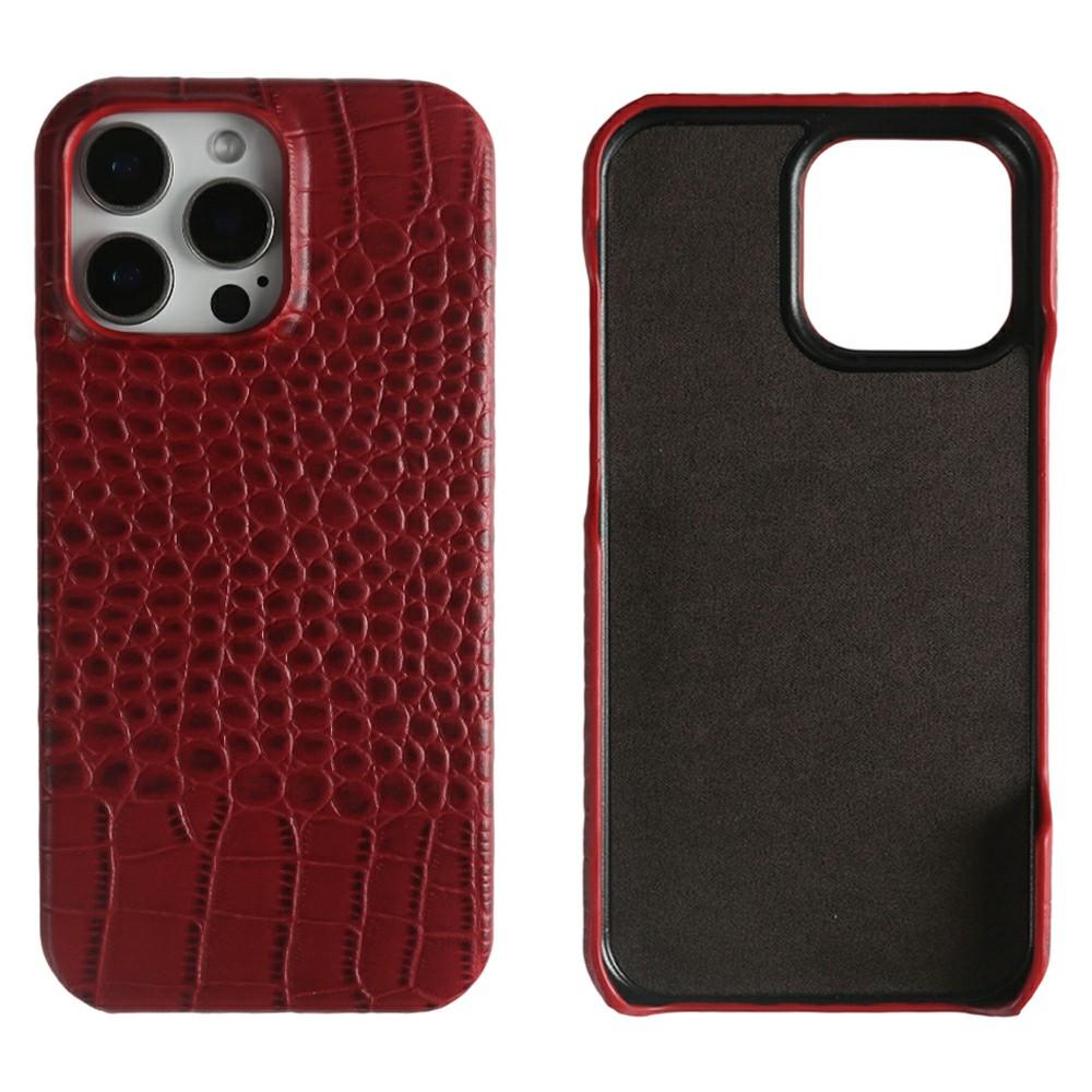 For iPhone 16 Pro Case Crocodile Texture Genuine Cow Leather Coated PC Phone Cover
