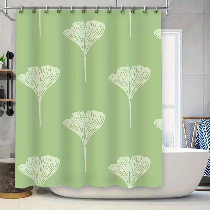Modern Style Solid Color Ginkgo Leaf Shower Curtain made of Waterproof Polyester Fabric for Bathrooms Decorations Green White 18 90x180cm