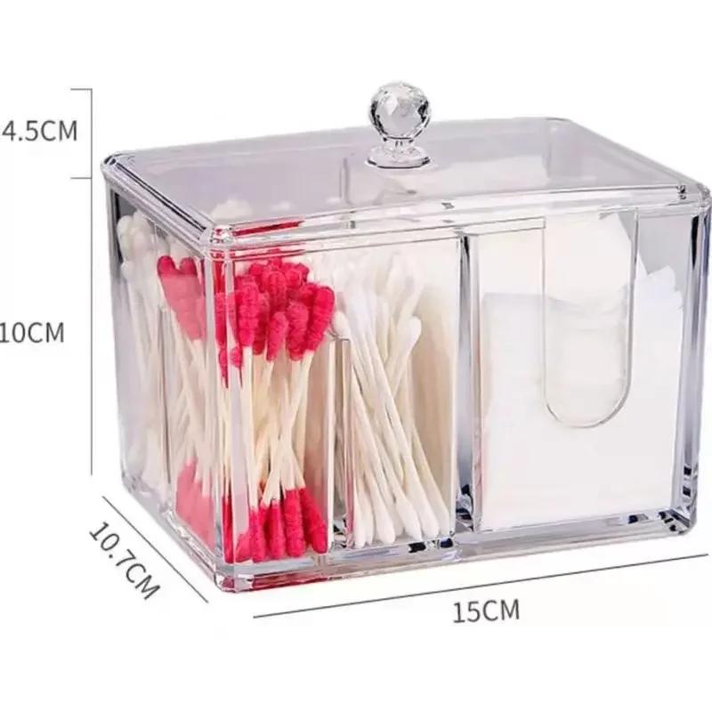 Transparent Acrylic Cotton Storage Box Cotton Swab Box Desktop Dressing Table Cosmetics Dustproof Storage Box Organizer